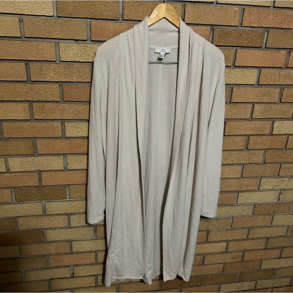 H by Halston Cardigan Sweater Open Front Long Beige Women’s Size M